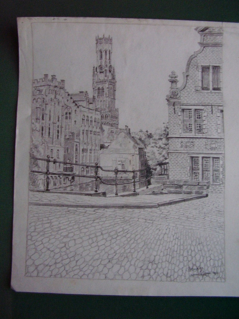 Abraham Segaar: 2 zwart krijttekeningen, stadsgezichten Brugge, 1914, gesigneerd kopen? Bied vanaf 50!