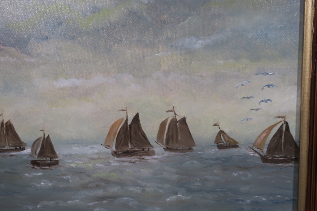 Herman Lievers: Olieverf op doek, Botters op de Gouwzee - Ingelijst kopen? Bied vanaf 1!
