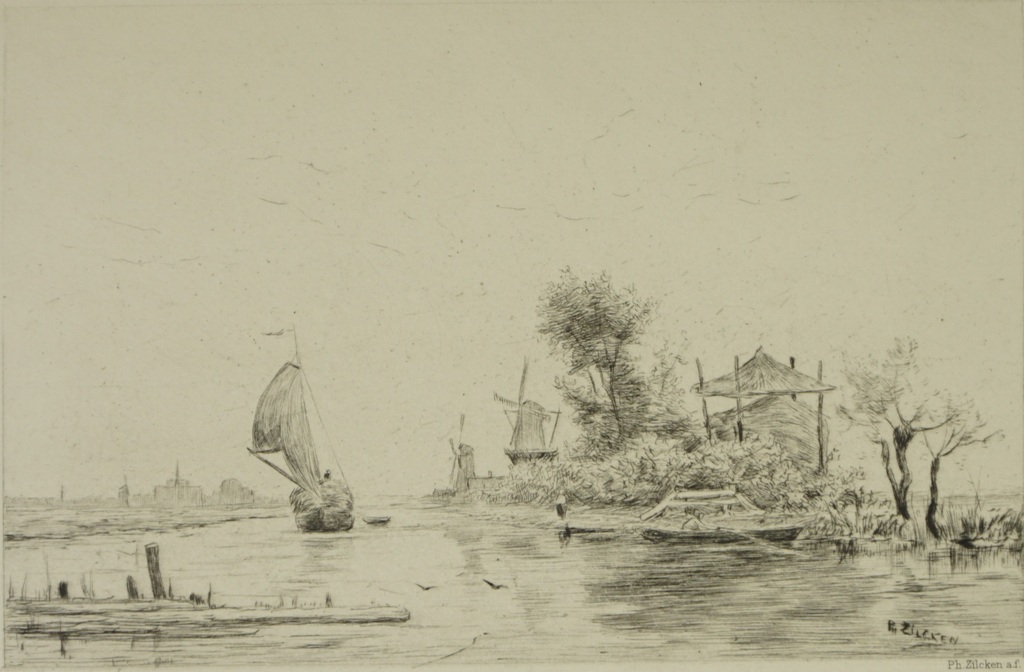 Philip Zilcken - Gezicht op Delfshaven - ets - ca. 1900 kopen? Bied vanaf 20!