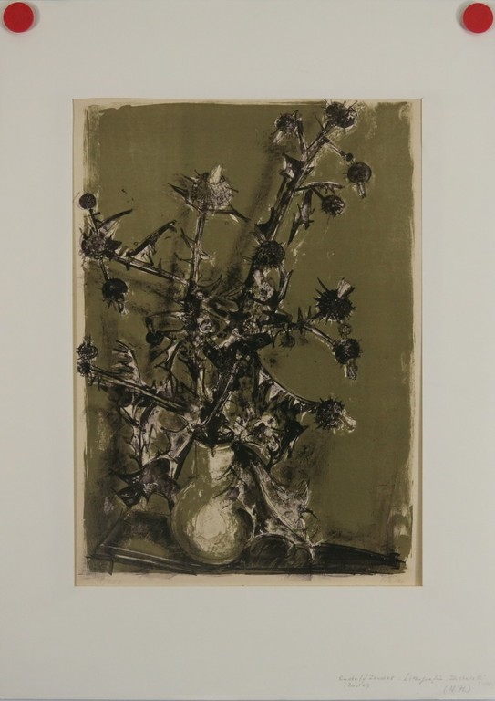 Rudolf Zender: Zeefdruk, stilleven met distels. kopen? Bied vanaf 1!