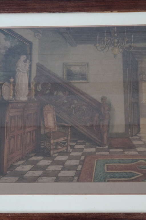 Albert Geudens: ingekleurde ets, Interieur kopen? Bied vanaf 1!
