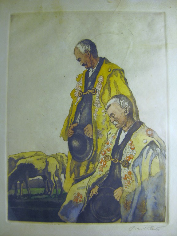 Mooie kleurets van Barta Erno - gesigneerd - twee mannen kopen? Bied vanaf 1!