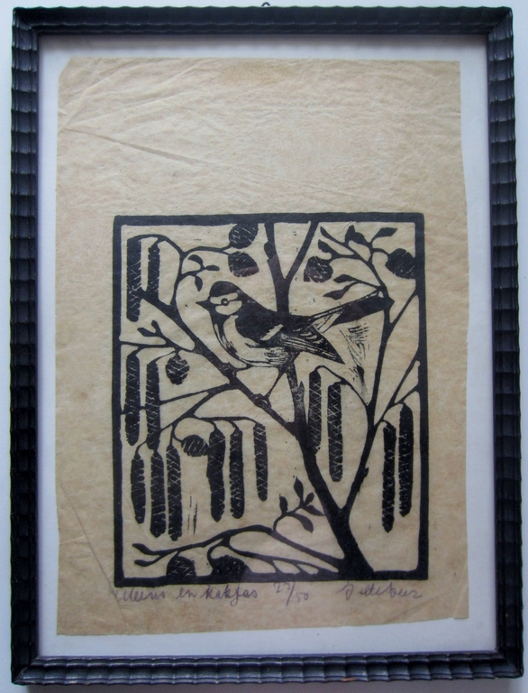 Jac. de Beer (1888-1946) - Houtsnede Mees en katjes - oplage 50 kopen? Bied vanaf 30!