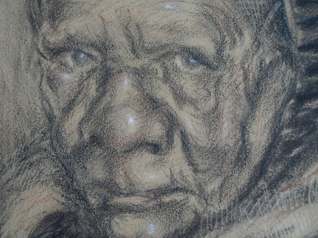 Onbekend : Tekening , Portret vrouw, omhoog kijkend – ca 1920 - Elias Smalhout kopen? Bied vanaf 1!