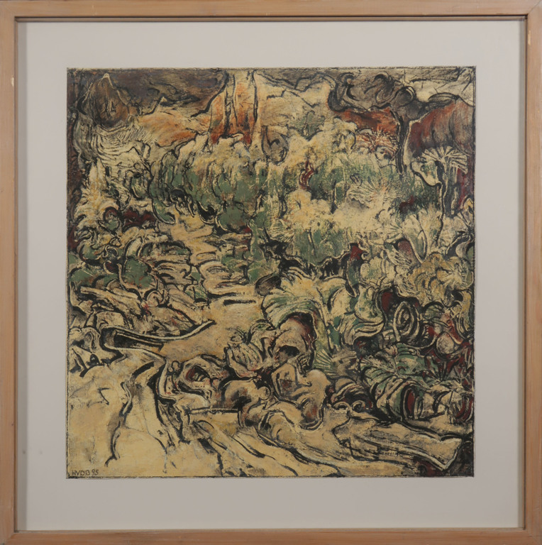 Hans van den Boogaard: Gemengde techniek op papier, Z.T. - Ingelijst verkocht voor € 120!
