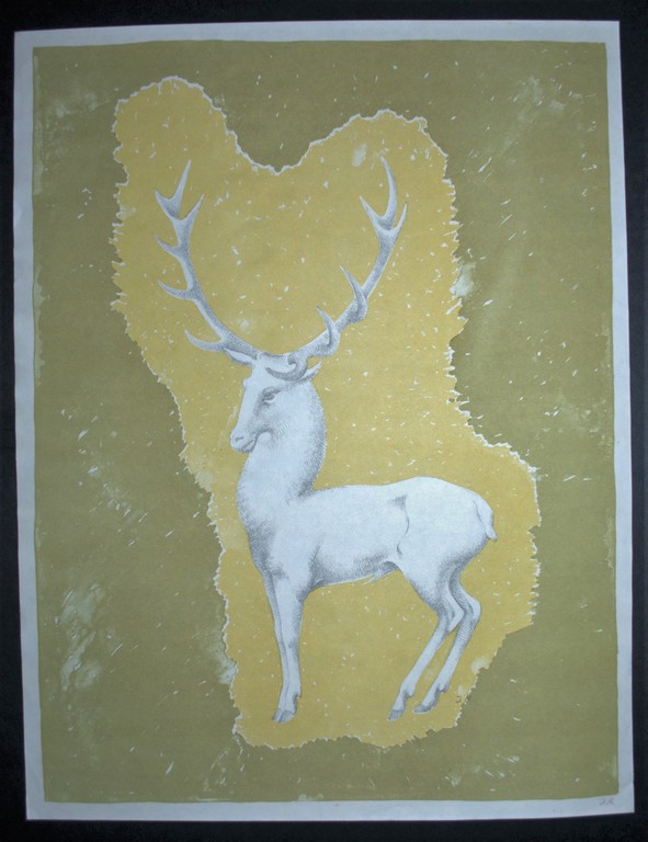 John Rädecker 1947 - litho 'Hert'- handgesigneerd  verkocht voor € 40!