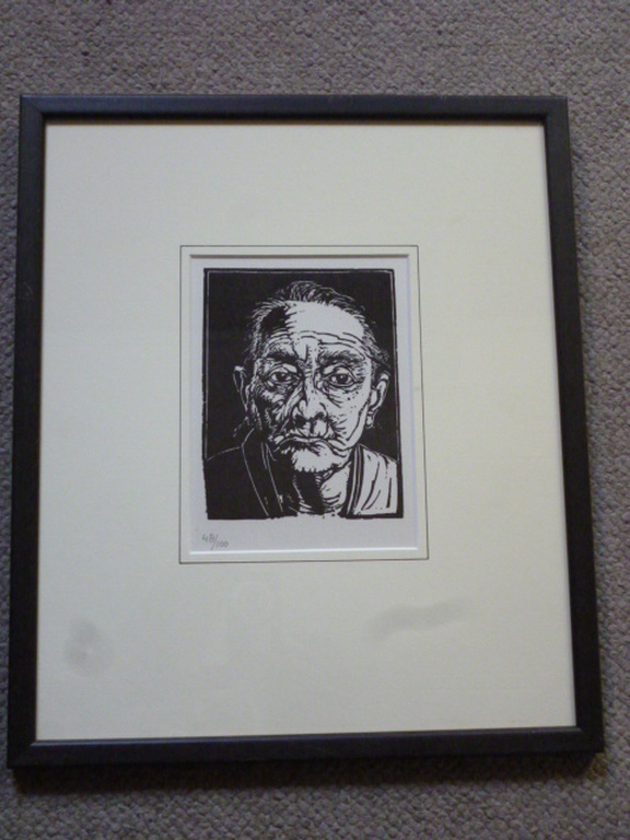 Dick Ket - linosnede - Portret bejaarde man kopen? Bied vanaf 75!