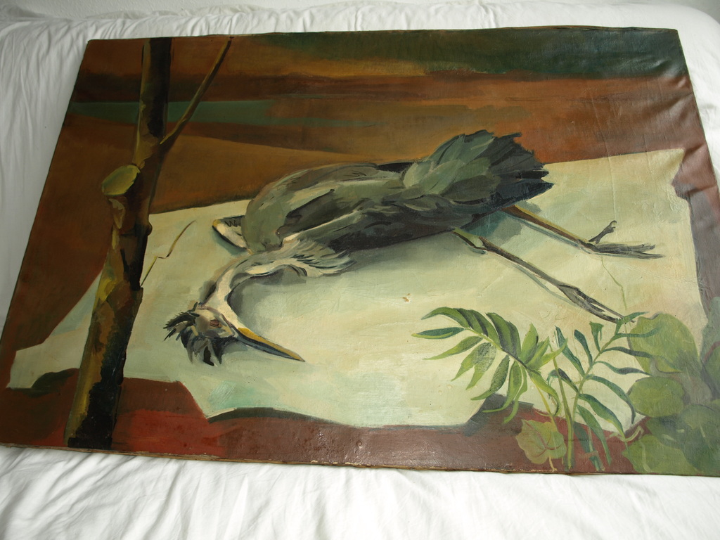 Onbekende kunstenaar - Olieverf op canvas – Reiger is dood - Oud kopen? Bied vanaf 90!
