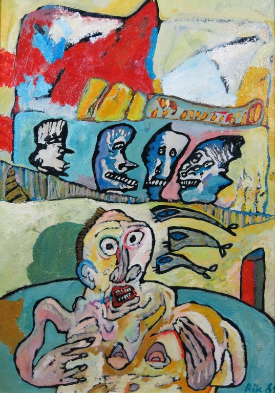 Rik van Iersel: Olieverf op doek, Hollandse nieuwe - Ingelijst (groot) verkocht voor € 700!