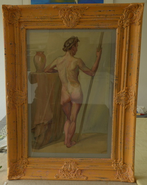 Berg, Joop van den - klassiek naakt op rug gezien, aquqrel 59x32 verkocht voor € 50!