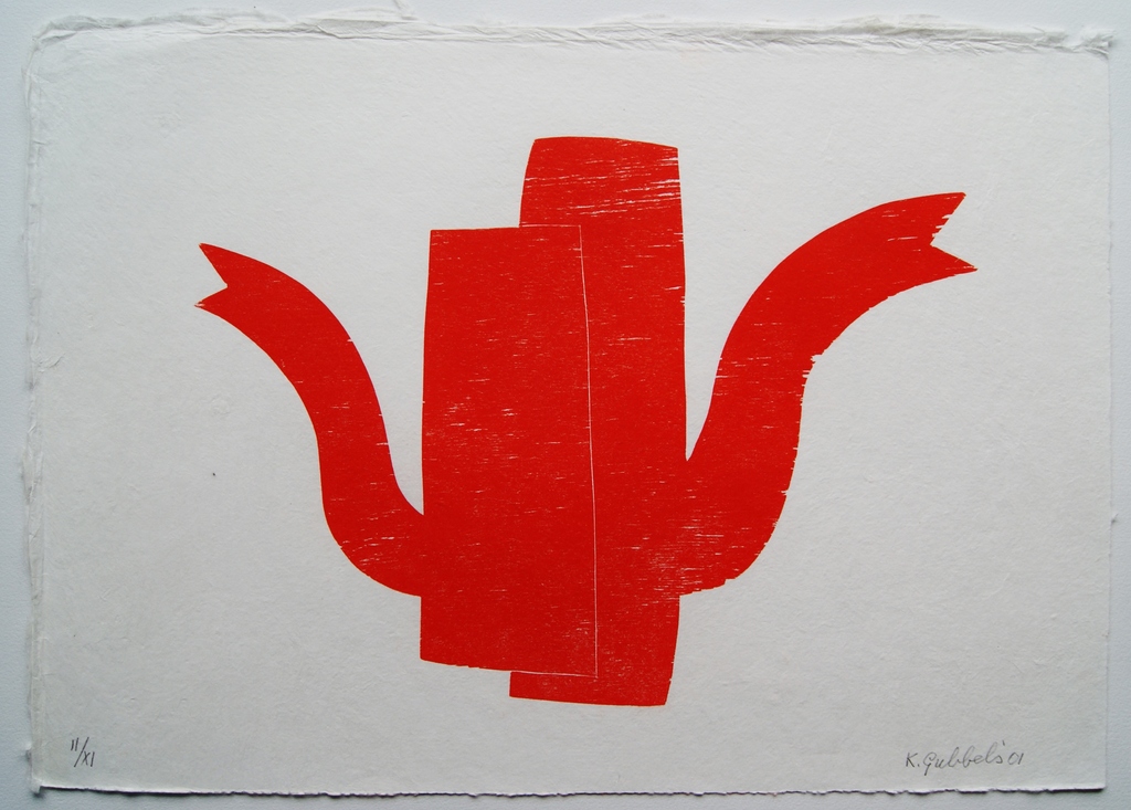 Klaas Gubbels houtdruk A+M oranje - 2001 verkocht voor € 420!