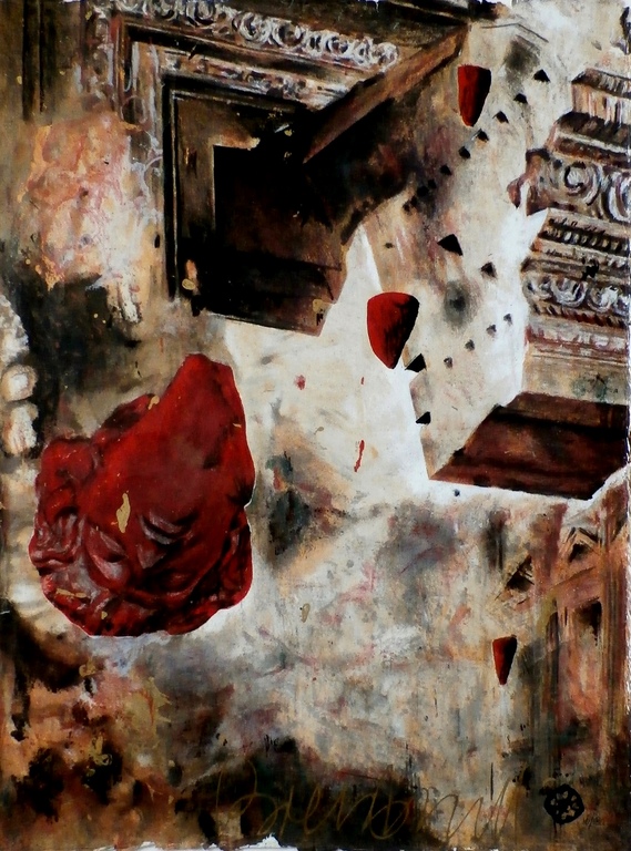 Gerti Bierenbroodspot - zeefdruk: Fallen Head / Baalbek (Libanon) verkocht voor € 110!