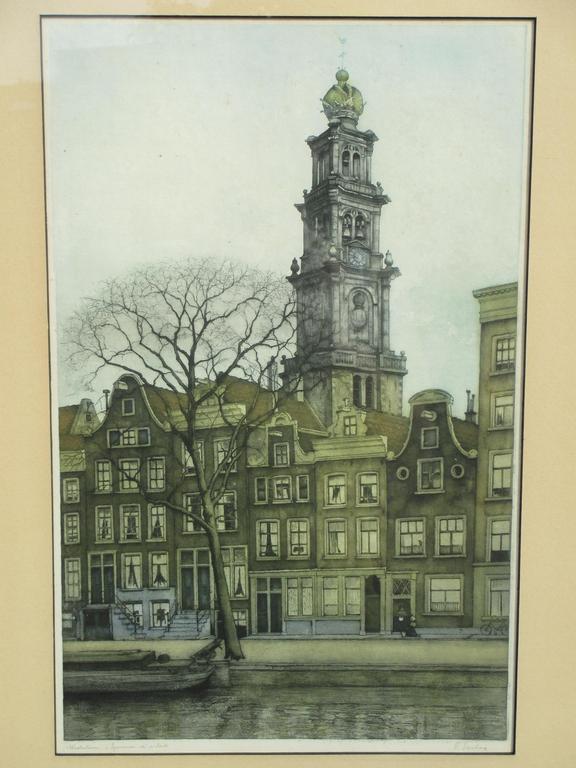 Frans Everbag - Westertoren - Ets en aquatint in kleuren verkocht voor € 130!