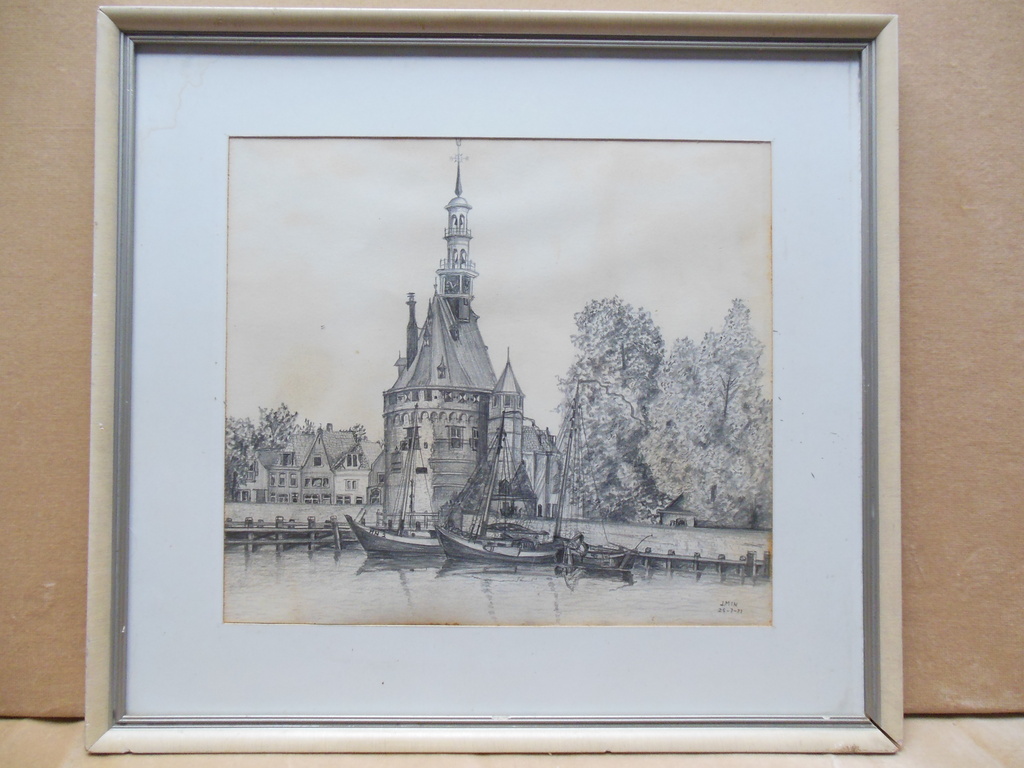 Jaap Min, Tekening, Stadsgezicht kopen? Bied vanaf 35!