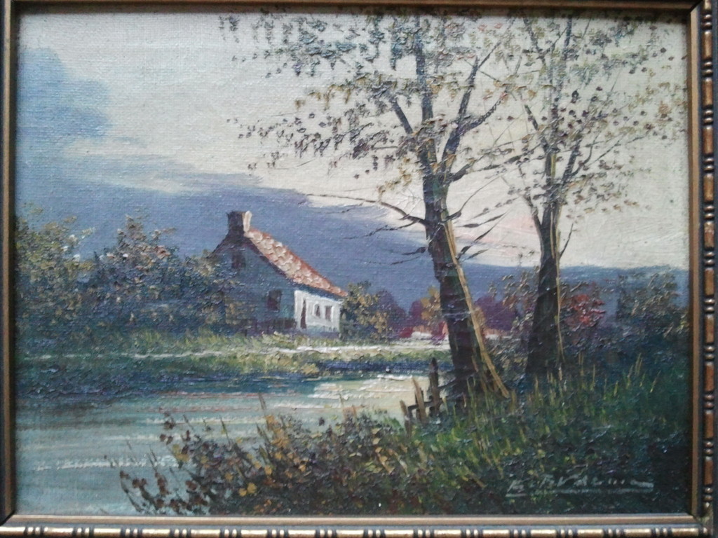 Huis in landschap,Olieverf op doek  kopen? Bied vanaf 37!