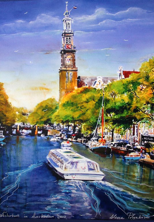 Elena Polyakova: Westerkerk in Amsterdam , Gemengde techniek verkocht voor € 55!