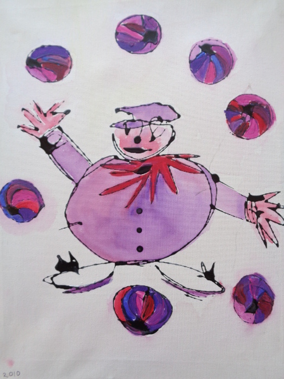 KUNSTENAAR ONBEKEND, CIRCUS JONGLEREN, acrylverf op doek, ONBEKENDE SIGNATUUR kopen? Bied vanaf 1!