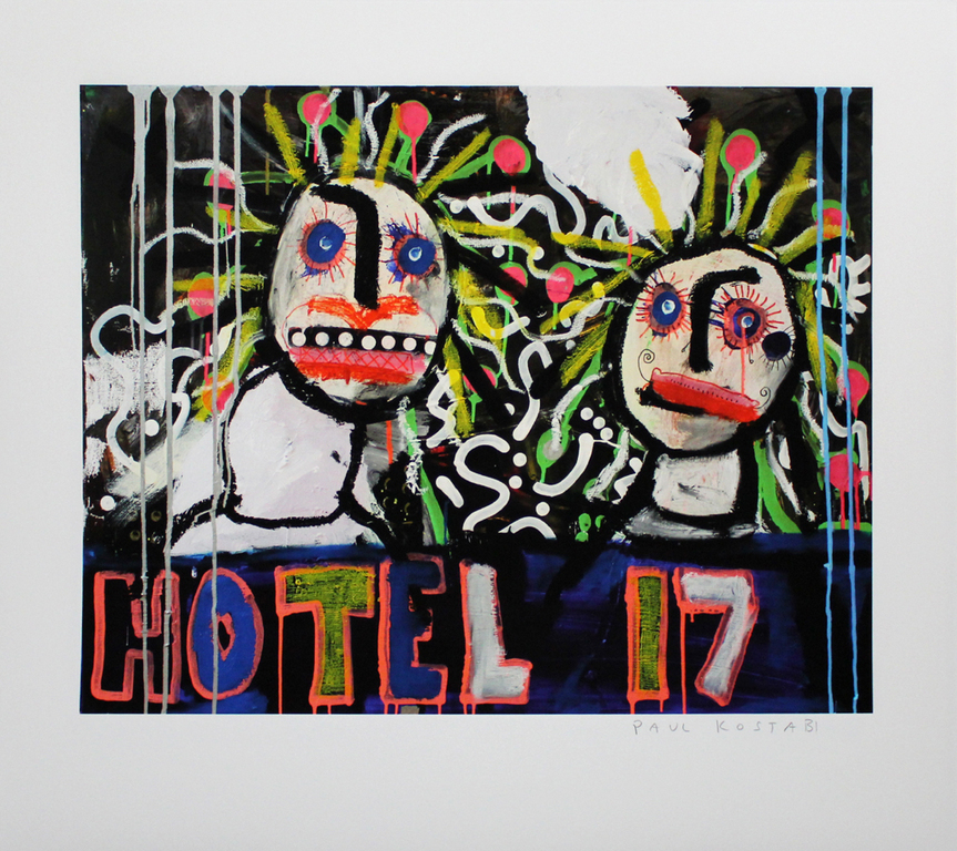 Paul Kostabi 'Hotel 17', giclée, oplage 75, gesigneerd verkocht voor € 50!
