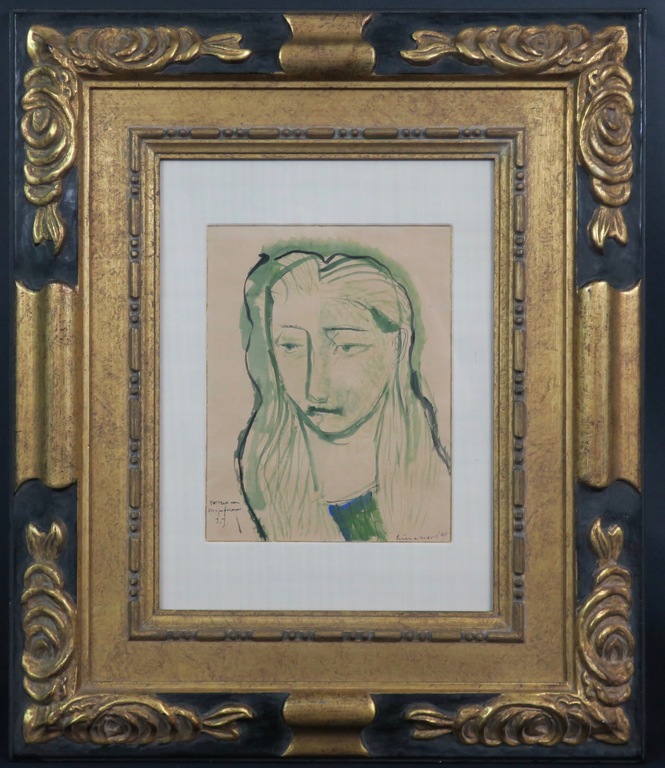 Lucebert: Aquarel en inkt op papier, Portret van Mejuffrouw J.J. - Ingelijst  kopen? Bied vanaf 500!