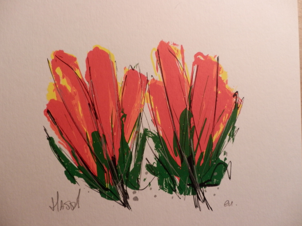 AD van HASSEL  Zeefdruk  ORANJE/RODE TULPEN kopen? Bied vanaf 1!
