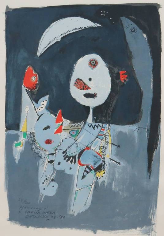 Corneille: Litho, Hommage a F. Garcia Lorca - Ingelijst verkocht voor € 270!