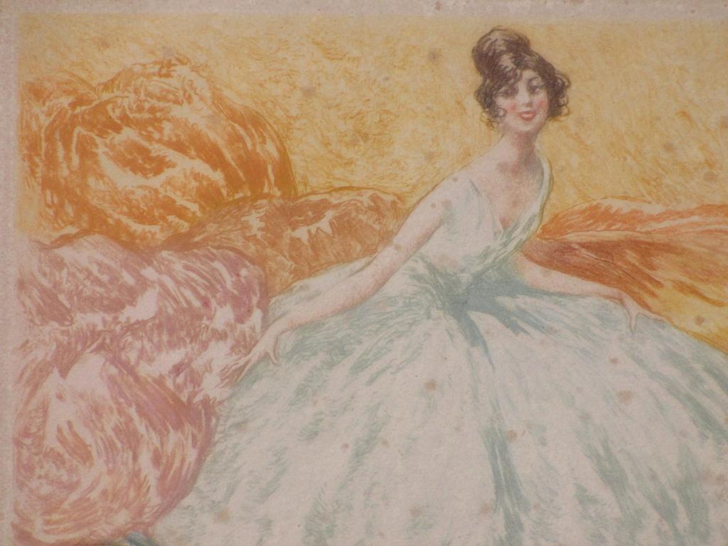 Onbekende kunstenaar, Dame met Art Deco droomjurk, Kleurets kopen? Bied vanaf 1!