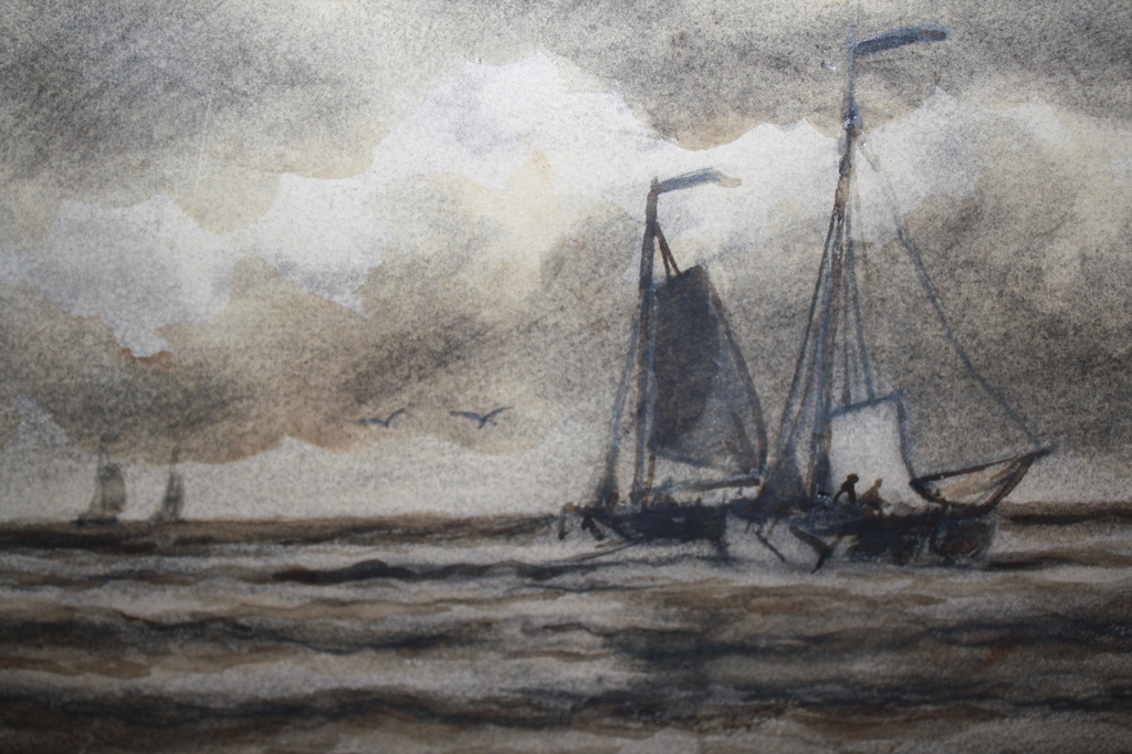 SCHEPEN OP ZEE - ORGINELE AQUAREL VAN HENDRIK HULK verkocht voor € 36!