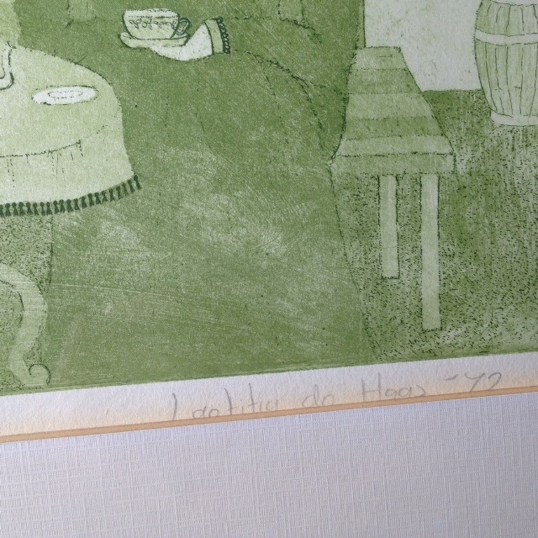 Grafiek Laetitia de Haas " BIJ OMA " 66 X 40 cm handgesigneerd - genummerd 7/30 kopen? Bied vanaf 35!