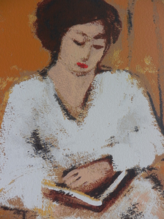 JOSE van GOOL   Zeefdruk LEZENDE DAME  Handgesigneerd kopen? Bied vanaf 35!