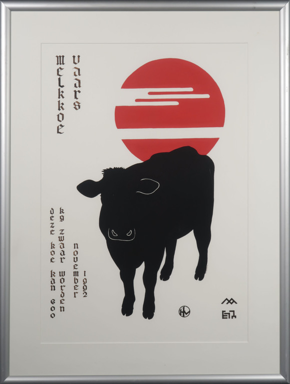 Hugo Verkerk: Acryl op papier, Melkkoe - Ingelijst kopen? Bied vanaf 70!