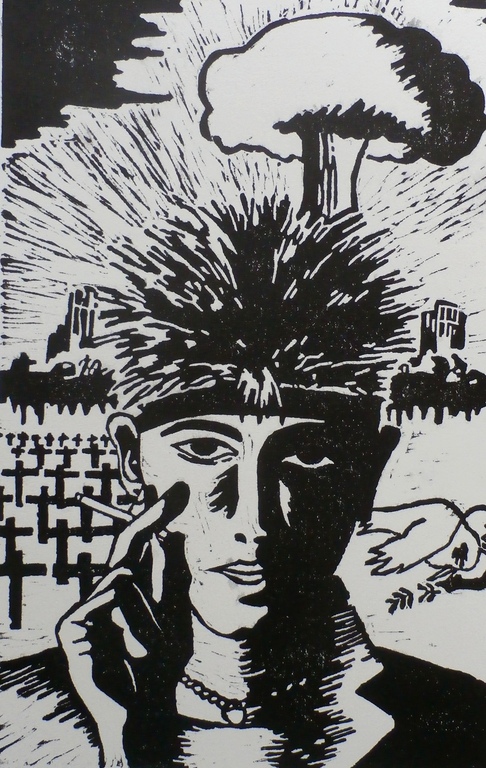 Pieter Drift - houtsnede: zelfportret met gedachten - 1984 kopen? Bied vanaf 30!