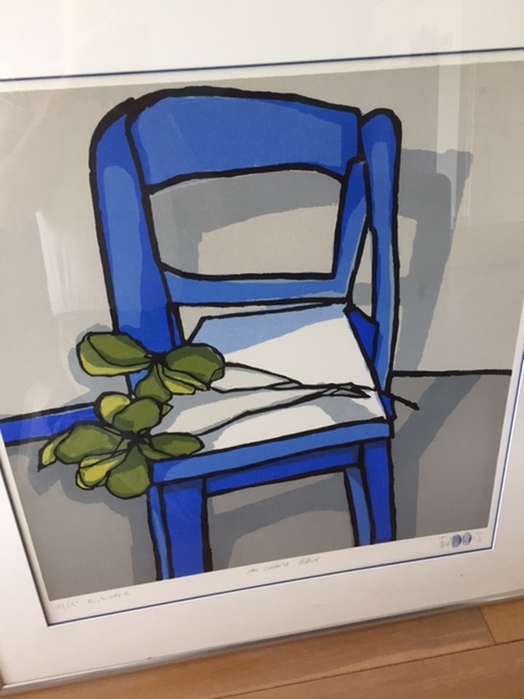 De blauwe stoel - Fon Klement - Board druk - gesigneerd - La Chaise Blue kopen? Bied vanaf 850!