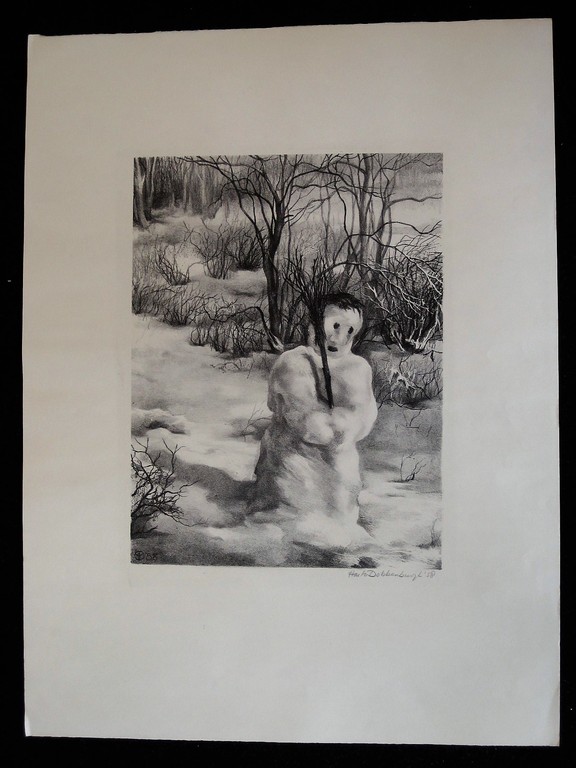 Gesigneerde Litho "eenzame sneeuwman" van vermaard graficus A v Dobbenburgh kopen? Bied vanaf 1!