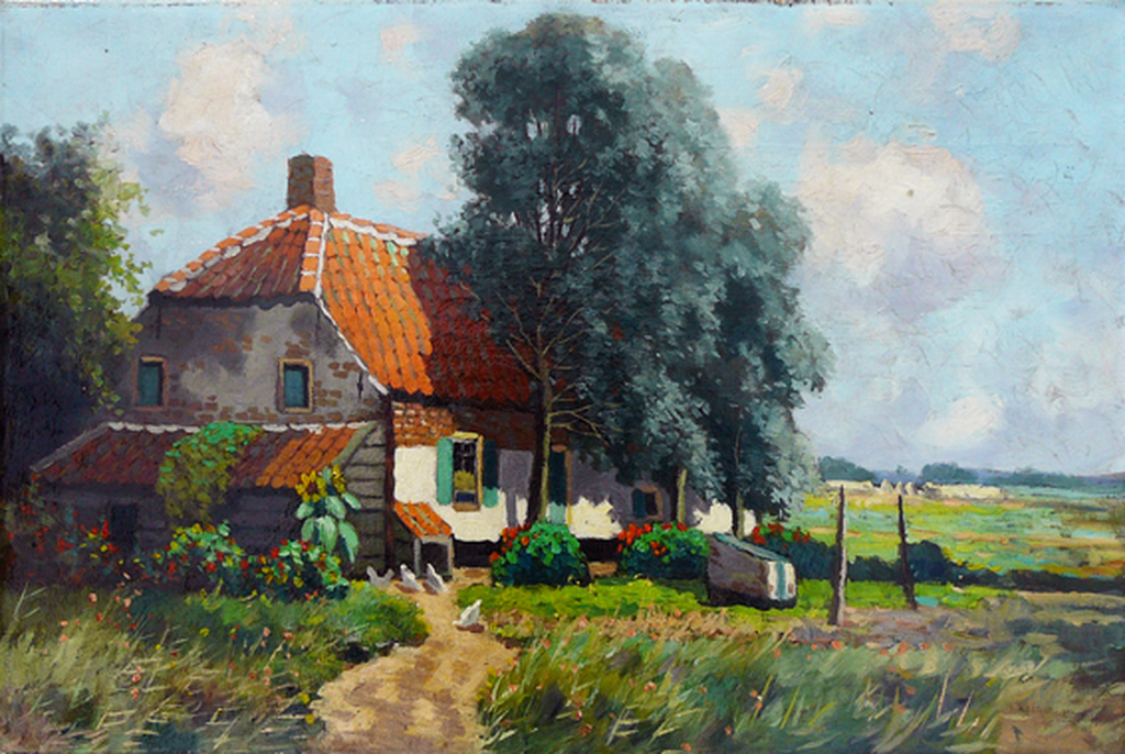 Boerenhoeve in Hollands landschap -olieverf begin 20e eeuw- kopen? Bied vanaf 65!