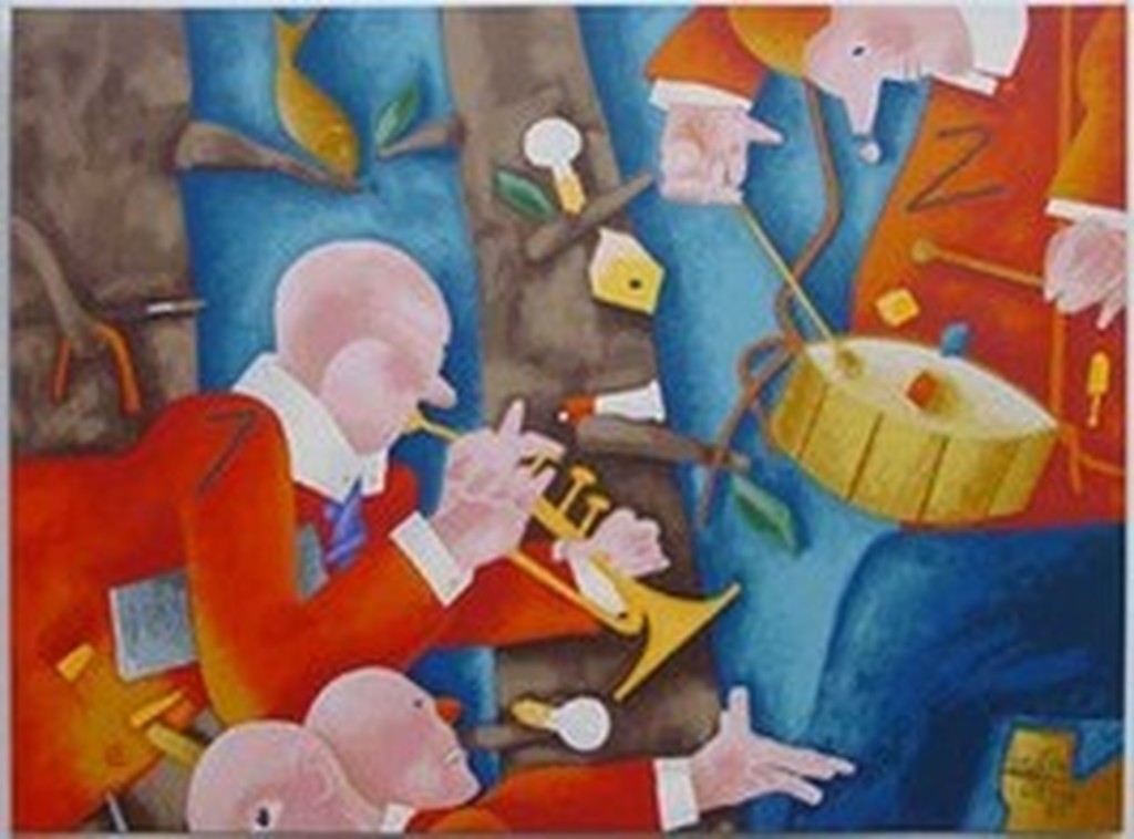 Emilio Tadini - Suonatori - kleurzeefdruk - handgesigneerd en genummerd kopen? Bied vanaf 55!