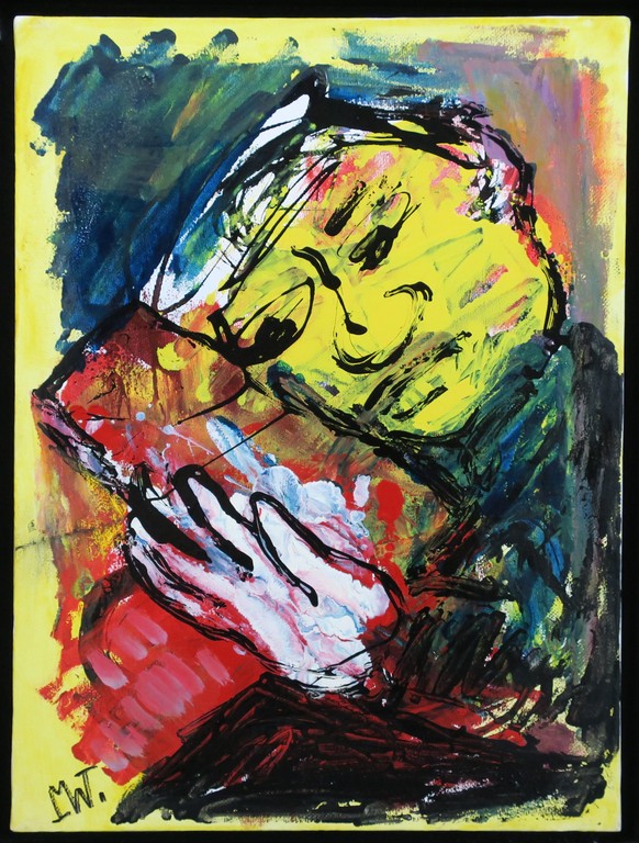 Martin van Wordragen: Gemengde techniek op doek, Monnik met icoon - Ingelijst kopen? Bied vanaf 250!