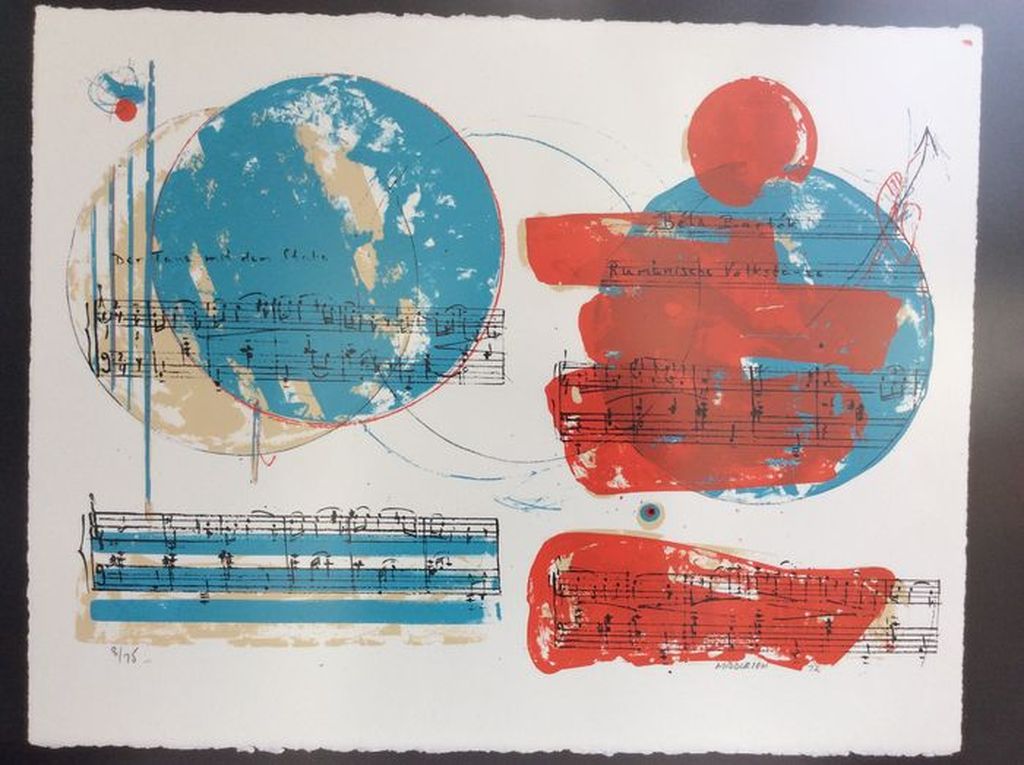 Sam Middleton: ingelijste gesigneerde kleurenlitho, muzikale compositie (1972) kopen? Bied vanaf 35!