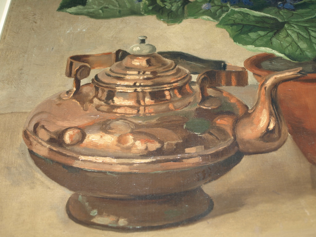 Kees Pel : Olieverf – Stilleven plant en koffiepot – Gesigneerd & ingelijst-1932 kopen? Bied vanaf 1!