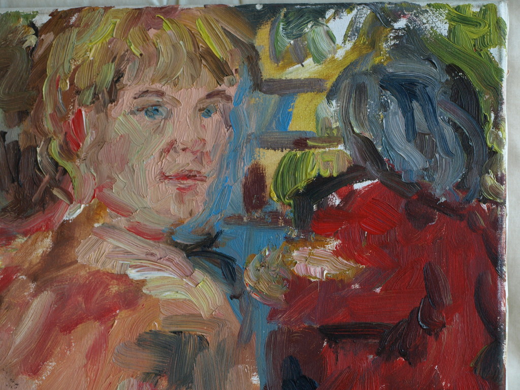 Gesigneerd: Verburgt : Olieverf op doek , NAAKT OP HET TERRAS – 2000 kopen? Bied vanaf 1!