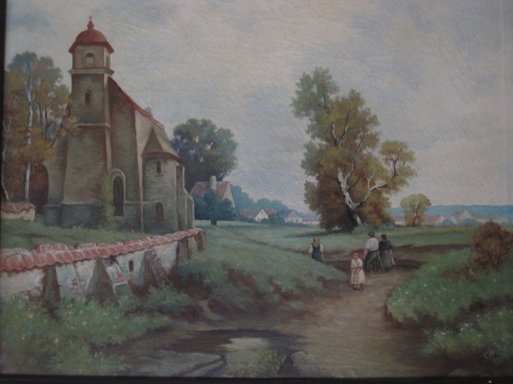 Nieuwe Zakelijkheid olieverf "landschap Limburg met personen G. Dulle 1874-1969 kopen? Bied vanaf 1!