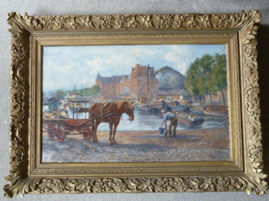 Dirk Johannes van Haaren - olieverf -  Aan de kade kopen? Bied vanaf 500!