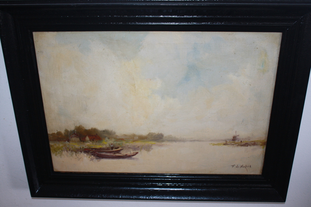 F de NOCKER - POLDER LANDSCHAP MET VISSER - LEIDSE SCHOOL kopen? Bied vanaf 1!