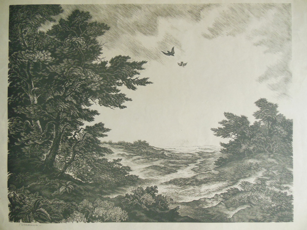 Thijs Mauve, Houtsnede, Duinlandschap kopen? Bied vanaf 25!