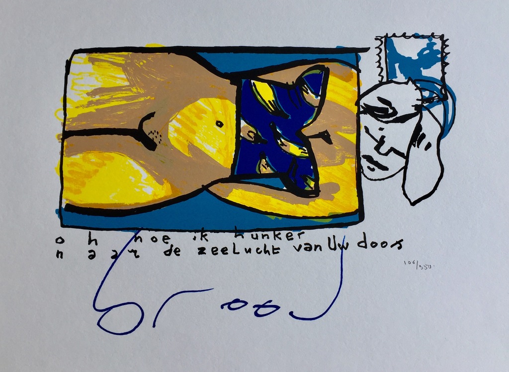 Herman Brood - Originele Handgesigneerde Zeefdruk: "O hoe ik hunker naar .." kopen? Bied vanaf 1!