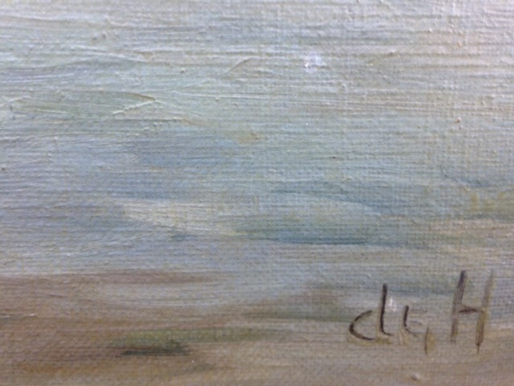 Onbekende kunstenaar (monogram De H.), olieverf op doek, Waterlandschap kopen? Bied vanaf 50!