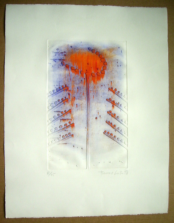 Beschilderde gravure uit 1987, genummerd (12/45) en gesigneerd, plus affiche kopen? Bied vanaf 75!