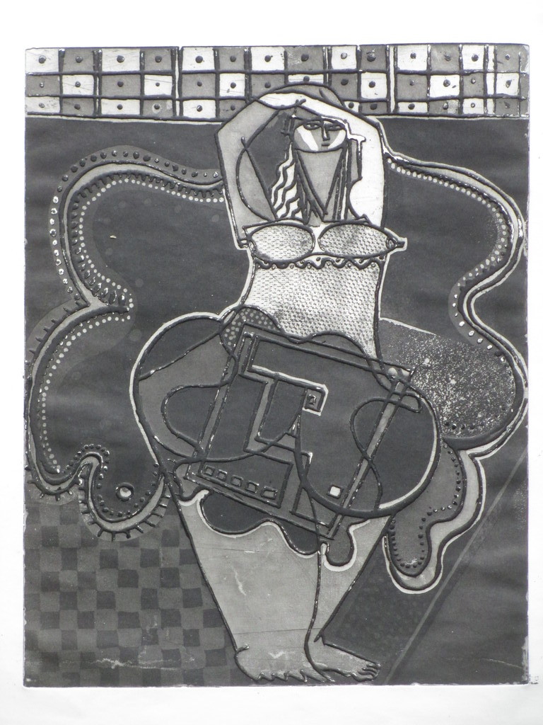 Theo Beerendonk, Staande vrouw in kubistische setting, Ets diepdruk verkocht voor € 35!