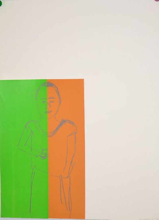 Emo Verkerk: Zeefdruk/Collage. Vrouw met glas in de hand kopen? Bied vanaf 70!