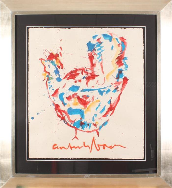 Anton Heyboer - Spetterkip - Gemengde techniek op dik molenpapier (zeer groot ingelijst) verkocht voor € 250!