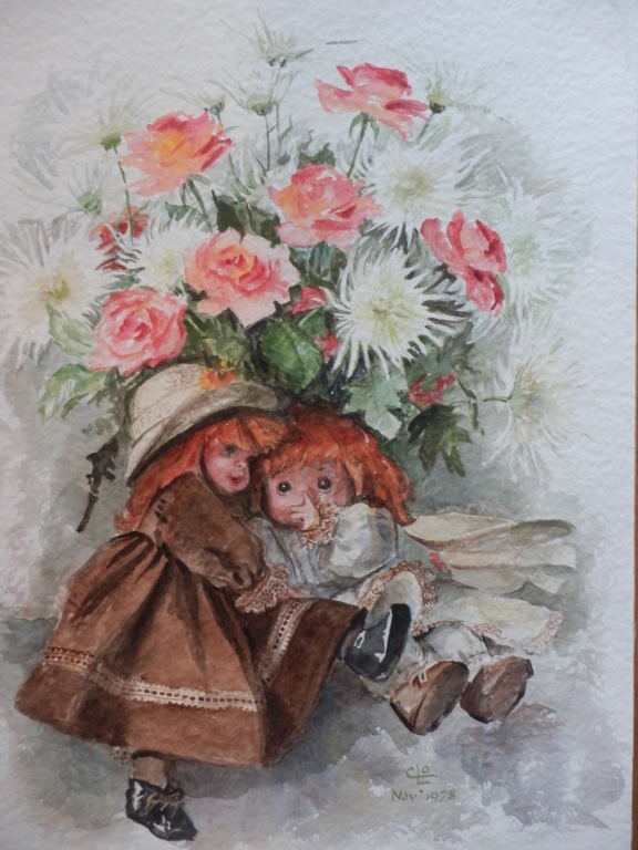 CORNELIA OUDENAARDEN  Aquarel  POPPEN ONDER BLOEMEN  Handgesigneerd kopen? Bied vanaf 15!